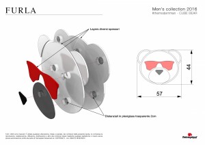 Tavole di progetto allestimento vetrine Furla Uomo - Dettaglio orsetto